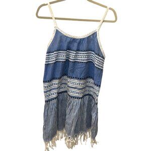 lemlem Liya Kebede chambray blue white fringe trim cover up dress XS